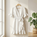 WAYF Women's Kaitlyn White Ruffle Wrap Dress, Size Small by Vanessa Jane