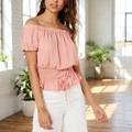 Ultra Flirt Juniors Smocked Lace-up Off-the-Shoulder Blouse, Small by Vanessa Jane
