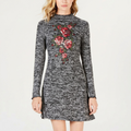 Ultra Flirt Juniors' Black Sketchbook Floral Roses Mock-Neck Dress, Sz XXS by Vanessa Jane