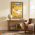 US Route 66 Historic Highway Mustard Yellow Illustrated Scenic 11 in. x 14 in. by Vanessa Jane