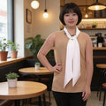 Lauren Ralph Lauren Tan Pearl Contrast-Neckline Jersey Shirt,Size Small by Vanessa Jane