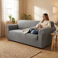 Sure Fit Stretch Delicate Leaf Sofa Cover in Grey by Vanessa Jane