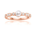 Fresh Water Round White Pearl Rose Gold Plated Silver Half Eternity Ring by Fine Color Jewels