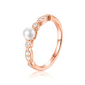 Fresh Water Round White Pearl Rose Gold Plated Silver Half Eternity Ring by Fine Color Jewels