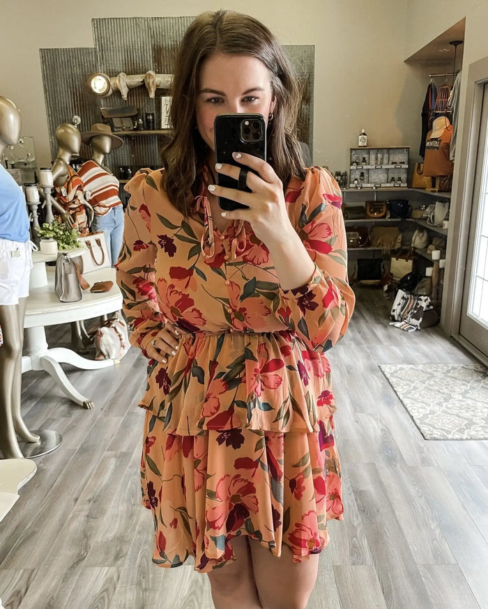 Frilled Collar Long Sleeve Floral Dress by Boutique 23