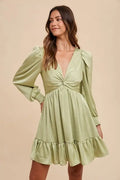 Front Twisted Satin Mini Dress - Pistachio by Boutique 23