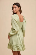 Front Twisted Satin Mini Dress - Pistachio by Boutique 23