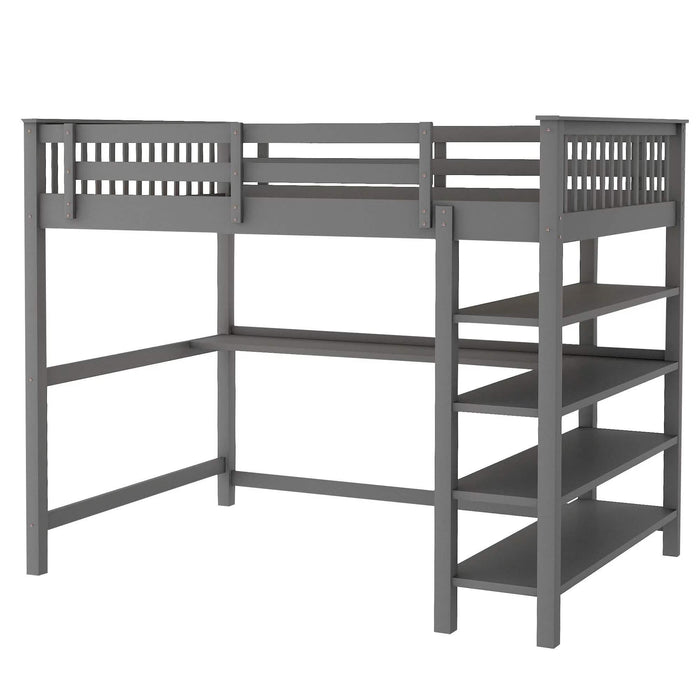 Full Size Loft Bed with Under-bed Desk and Storage Shelves by DailySale