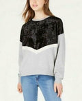 Freshman Juniors Velvet Chevron Sweatshirt, Gray/Black Size Medium by Vanessa Jane