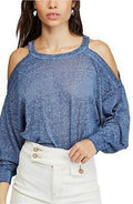Free People Women's Chill Out Cold Shoulder Sweatshirt, Storm Blue ,Large by Vanessa Jane