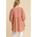 Gauze Slub V-neck Frayed Edge Detail Tunic Dress by DailySale