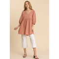 Gauze Slub V-neck Frayed Edge Detail Tunic Dress by DailySale