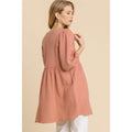 Gauze Slub V-neck Frayed Edge Detail Tunic Dress by DailySale