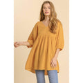 Gauze Slub V-neck Frayed Edge Detail Tunic Dress by DailySale