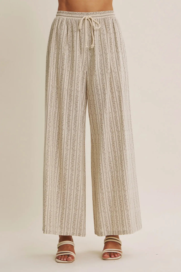 Gentle Breeze Floral Stripe Wide-Leg Pants With Pockets by Boutique 23