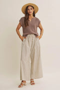 Gentle Breeze Floral Stripe Wide-Leg Pants With Pockets by Boutique 23