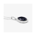 Genuine 10K Blue Sapphire and Diamond Marquise Pendant by Fine Color Jewels