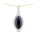 Genuine 10K Blue Sapphire and Diamond Marquise Pendant by Fine Color Jewels