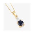 Genuine 10K Blue Sapphire and Diamond Solitaire Pendant by Fine Color Jewels