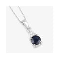 Genuine 10K Blue Sapphire and Diamond Solitaire Pendant by Fine Color Jewels