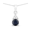 Genuine 10K Blue Sapphire and Diamond Solitaire Pendant by Fine Color Jewels