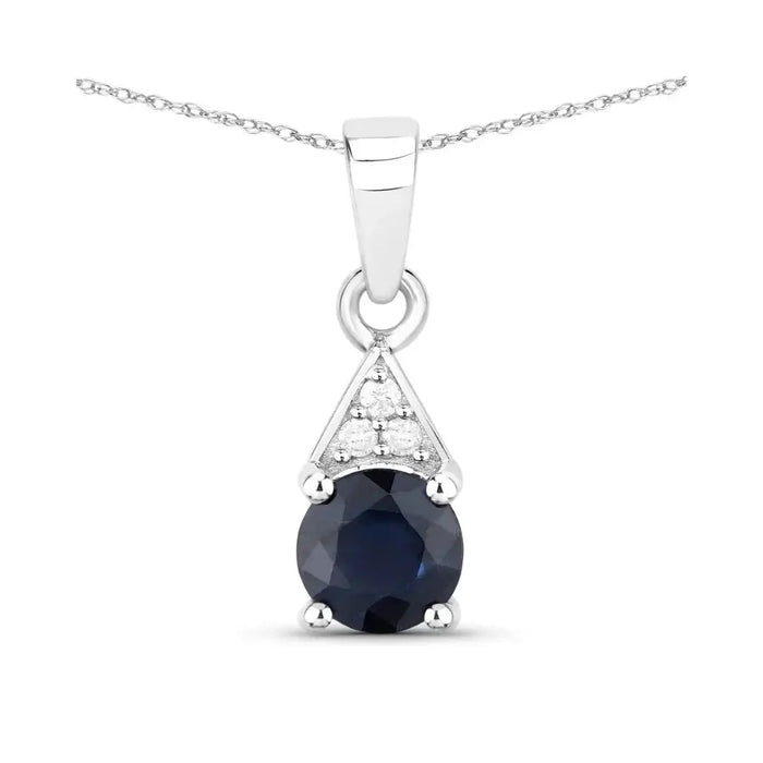 Genuine 10K Blue Sapphire and Diamond Solitaire Pendant by Fine Color Jewels