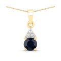 Genuine 10K Blue Sapphire and Diamond Solitaire Pendant by Fine Color Jewels