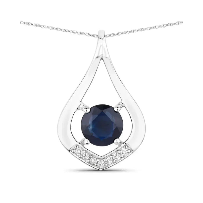 Genuine 10K Blue Sapphire Diamond Cocktail Pendant by Fine Color Jewels