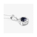 Genuine 10K Blue Sapphire Diamond Halo Pendant by Fine Color Jewels