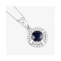 Genuine 10K Blue Sapphire Diamond Halo Pendant by Fine Color Jewels