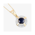 Genuine 10K Blue Sapphire Diamond Halo Pendant by Fine Color Jewels