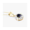 Genuine 10K Blue Sapphire Diamond Halo Pendant by Fine Color Jewels