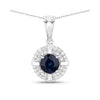 Genuine 10K Blue Sapphire Diamond Halo Pendant