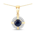 Genuine 10K Blue Sapphire Diamond Halo Pendant by Fine Color Jewels