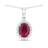 Genuine 10K Ruby and White Diamond Halo Pendant