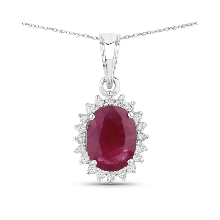 Genuine 10K Ruby and White Diamond Halo Pendant by Fine Color Jewels