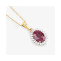 Genuine 10K Ruby and White Diamond Halo Pendant by Fine Color Jewels
