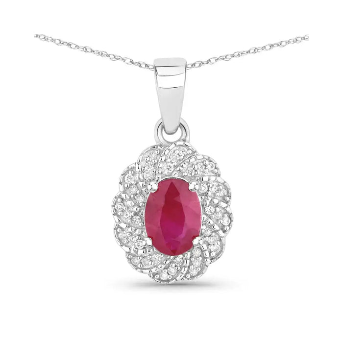 Genuine 10K Ruby and White Diamond Pendant by Fine Color Jewels