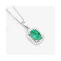 Genuine 10K Zambian Emerald and Diamond Halo Pendant by Fine Color Jewels