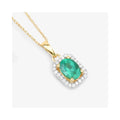 Genuine 10K Zambian Emerald and Diamond Halo Pendant by Fine Color Jewels