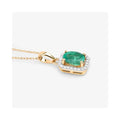 Genuine 10K Zambian Emerald and Diamond Halo Pendant by Fine Color Jewels