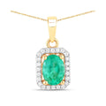 Genuine 10K Zambian Emerald and Diamond Halo Pendant by Fine Color Jewels