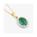 Genuine 10K Zambian Emerald and Diamond Pendant Halo by Fine Color Jewels