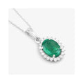Genuine 10K Zambian Emerald and Diamond Pendant Halo by Fine Color Jewels