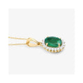 Genuine 10K Zambian Emerald and Diamond Pendant Halo by Fine Color Jewels