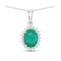 Genuine 10K Zambian Emerald and Diamond Pendant Halo by Fine Color Jewels
