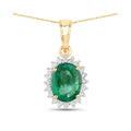 Genuine 10K Zambian Emerald and Diamond Pendant Halo by Fine Color Jewels