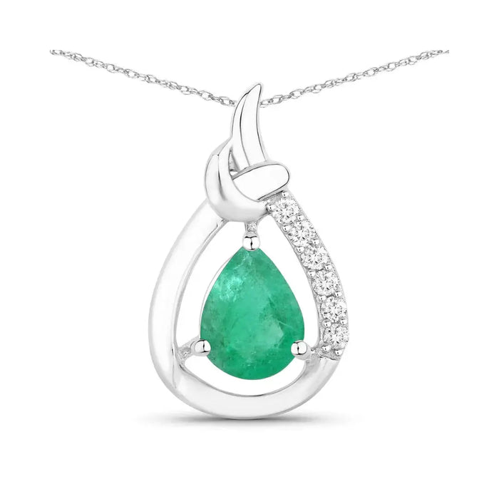 Genuine 10K Zambian Emerald Diamond Crossover Pendant by Fine Color Jewels