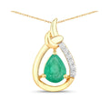Genuine 10K Zambian Emerald Diamond Crossover Pendant by Fine Color Jewels