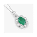 Genuine 10K Zambian Emerald Diamond Halo Pendant by Fine Color Jewels